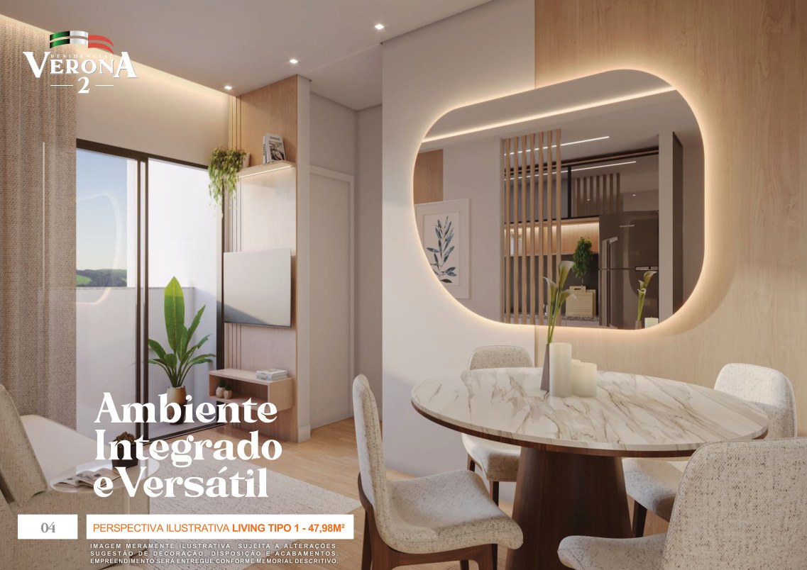 Imagem de ambiente integrado apresentada no book do Residencial Verona 2