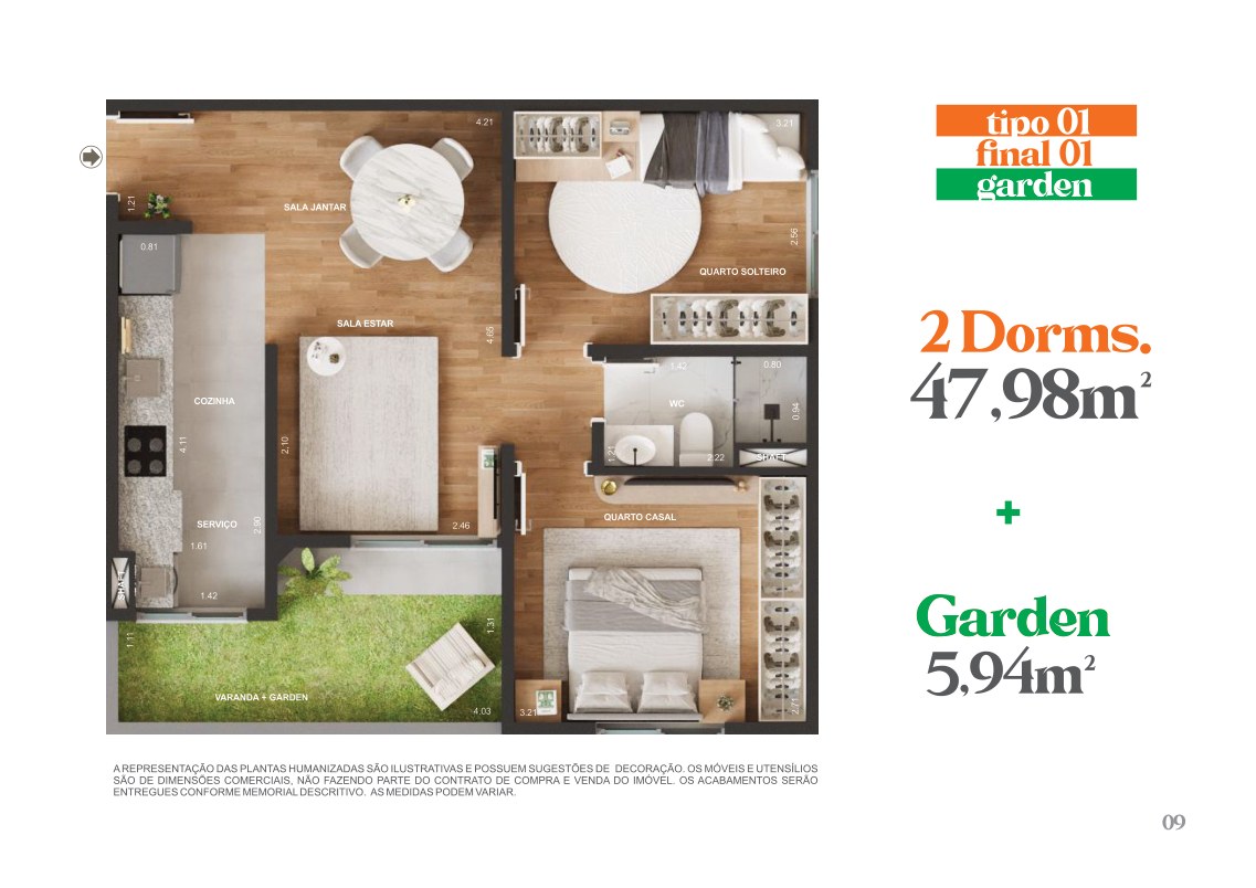 Planta de apartamento com garden apresentada no book